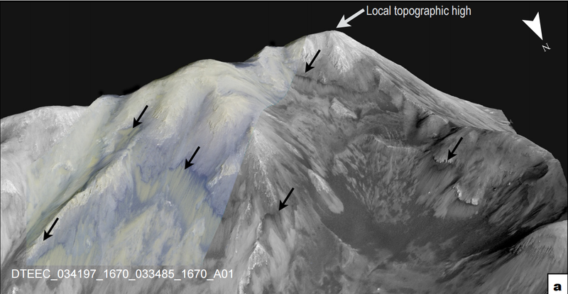 Dark streaks indicative of flowing water on the slopes of a Martian hillside. (Image: NASA/JPL/University of Arizona)